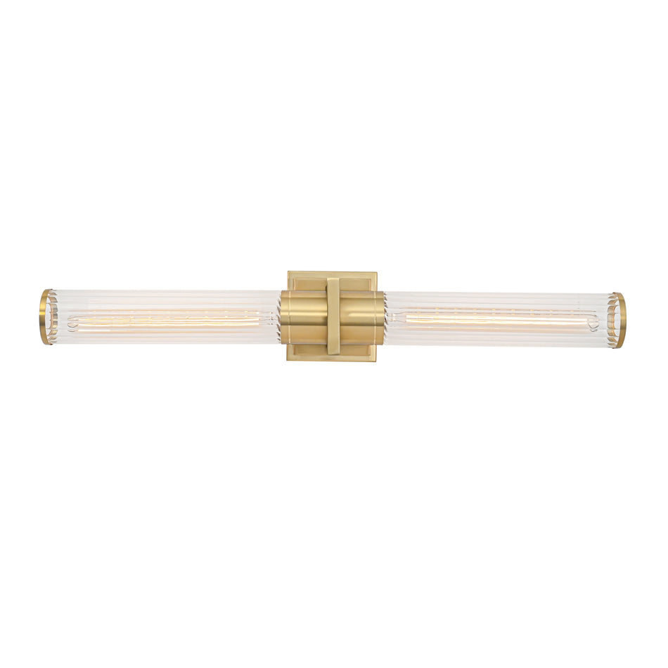 Positano - 2-Light Bathroom Vanity Light - Clear Glass/Satin Brass