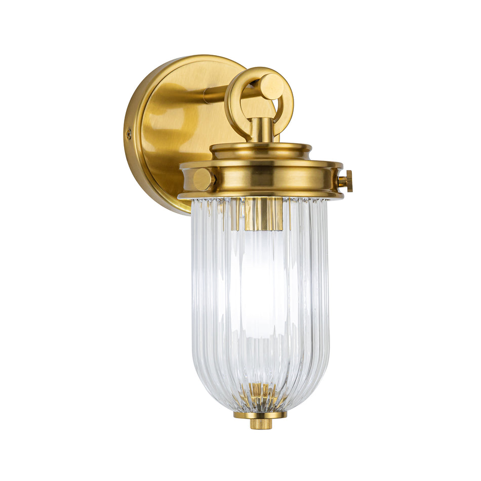 Myla 1 Light Wall Sconce, Vintage Brass with Ribbed Glass Glassware