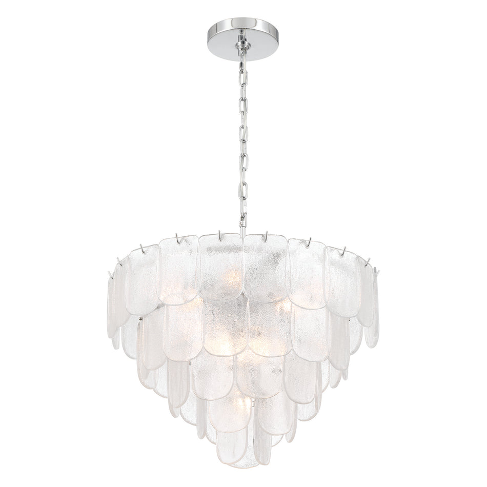 Bianca 12 Light Chandelier, Polished Nickel, Crystalline with Piastra Type Glassware
