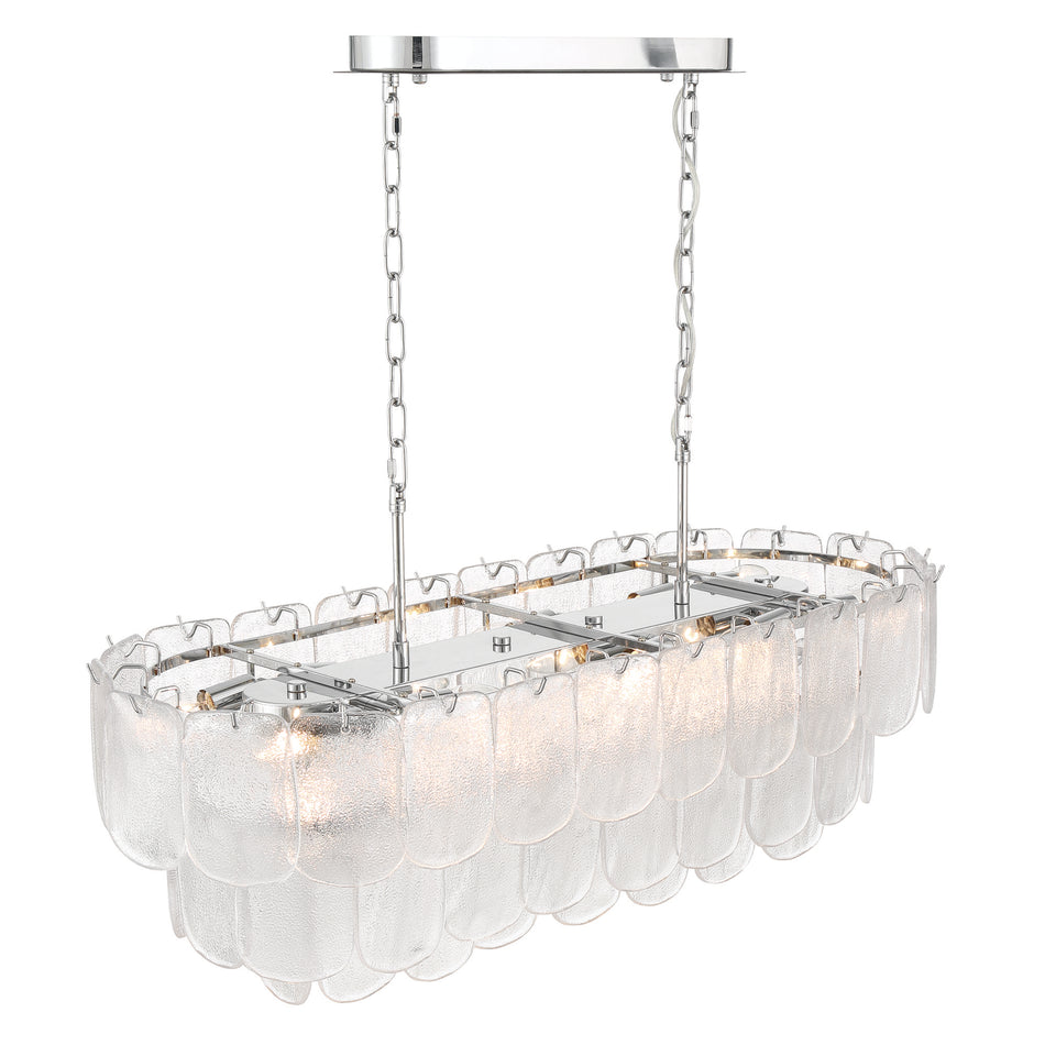 Bianca 12 Light Island Light, Polished Nickel, Crystalline with Piastra Type Glassware