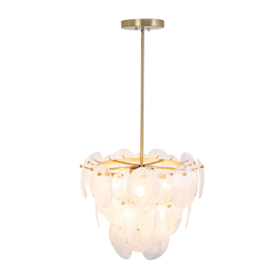 Lily 8 Light Chandelier, Brushed Brass with Wispy White Murano Style Glass