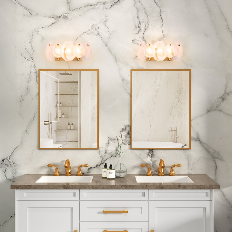 Lily 3 Light Bathroom Vanity, Brushed Brass with Wispy White Murano Style Glass