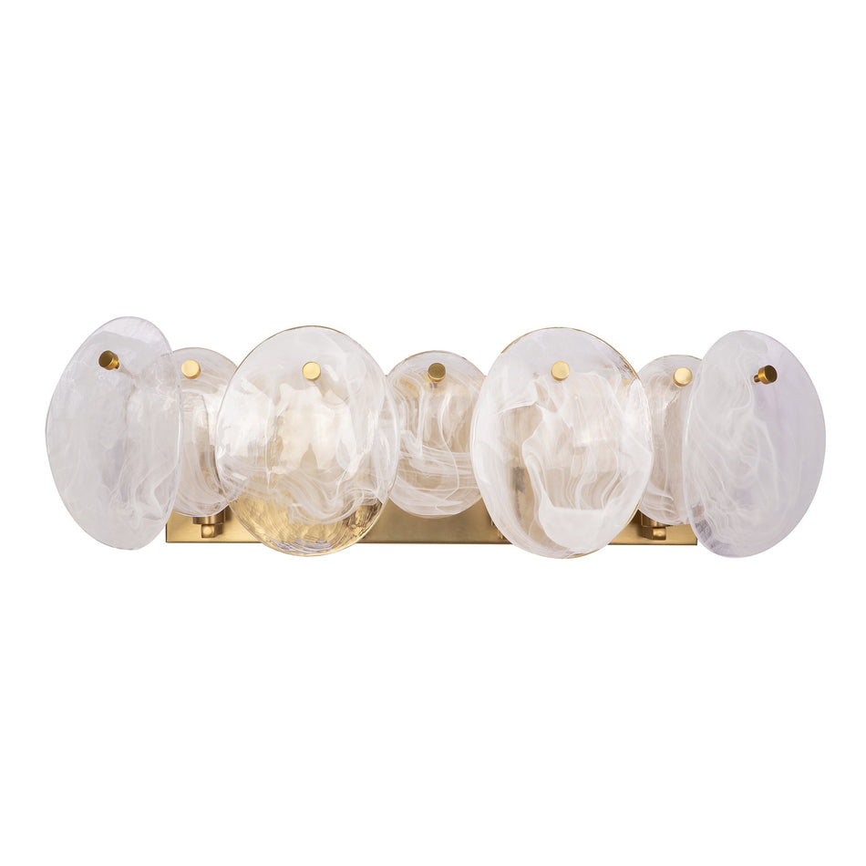 Lily 4 Light Bathroom Vanity, Brushed Brass with Wispy White Murano Style Glass