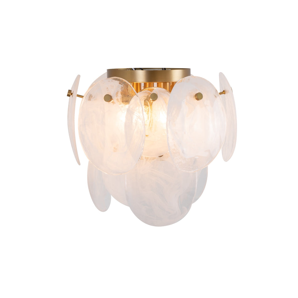 Lily 3 Light Semi Flush Mount, Brushed Brass with Wispy White Murano Style Glass