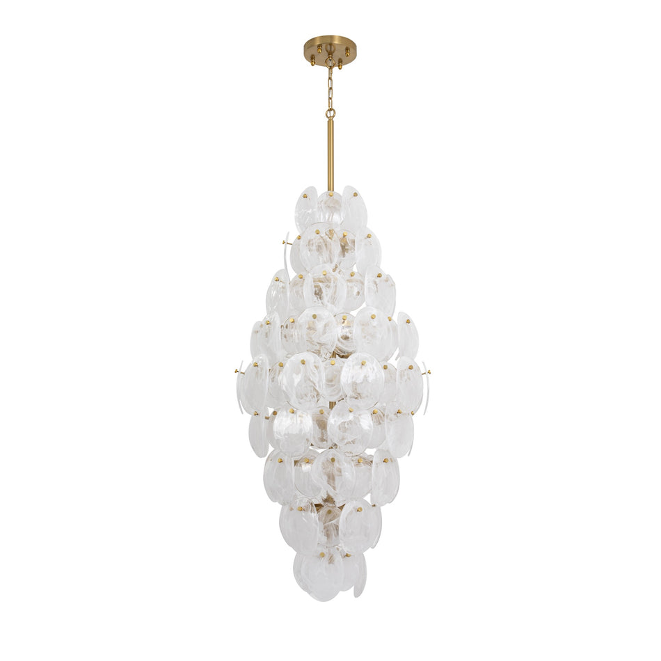 Lily 15 Light Chandelier, Brushed Brass with Wispy White Murano Style Glass