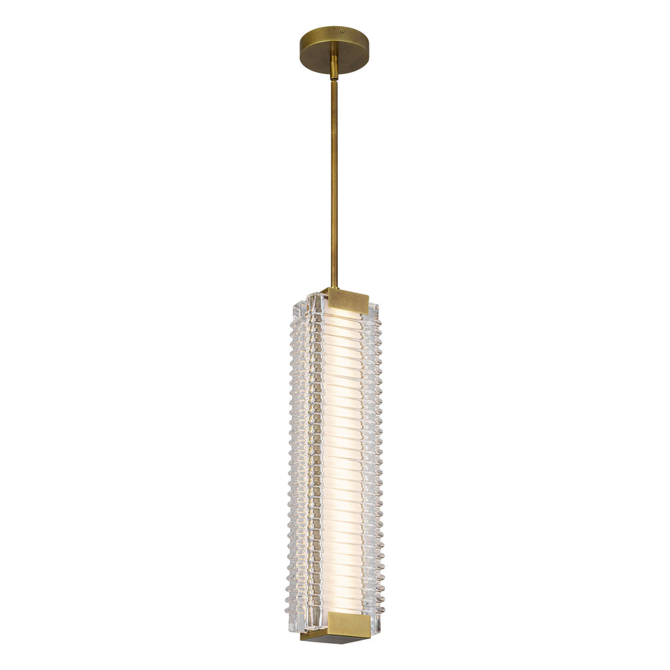 Alai 24-in Vintage Brass/Ribbed Glass LED Pendant