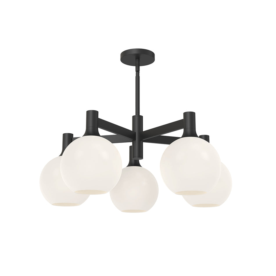 Castilla 29-in Matte Black/Opal Matte Glass 5 Lights Chandeliers