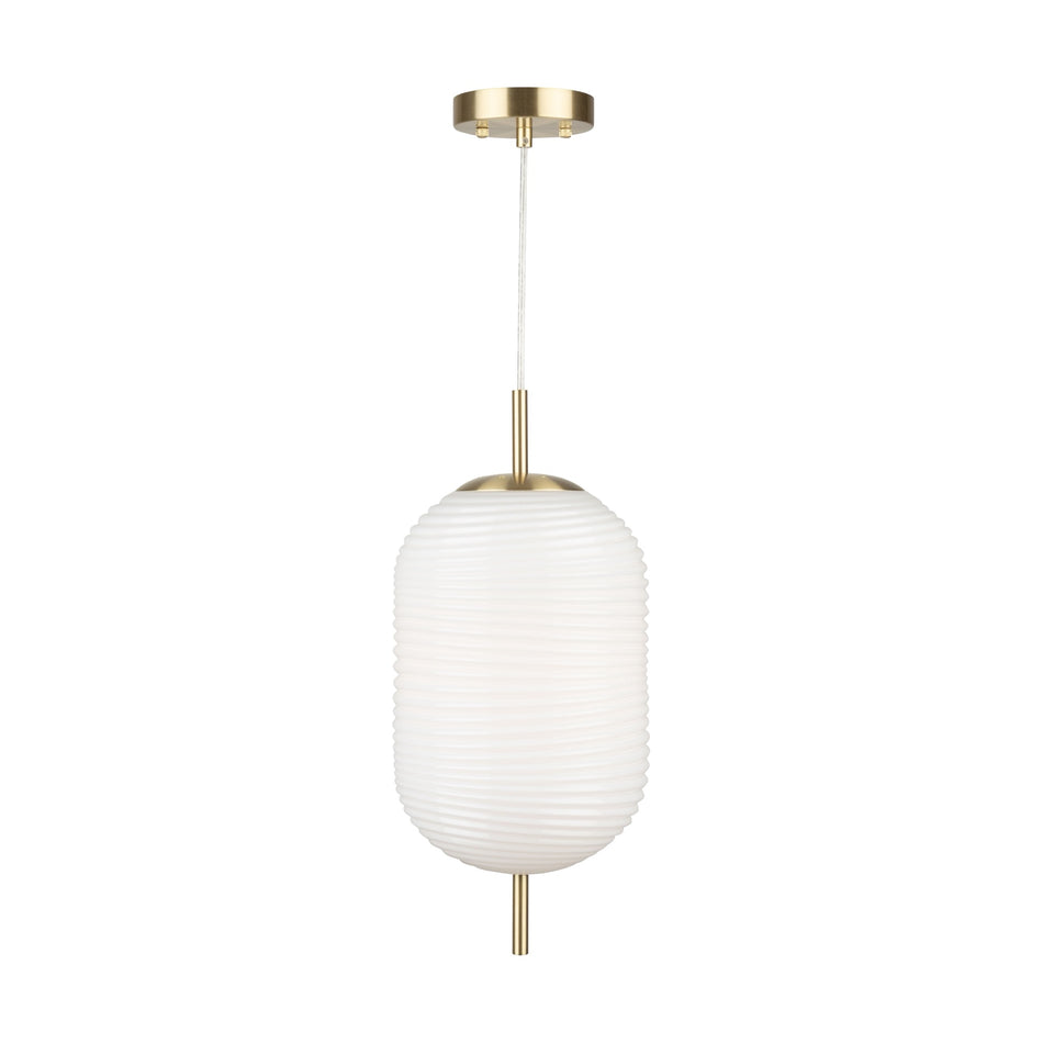 Vita Collection 1-Light Textured Shade Pendant White and Brass