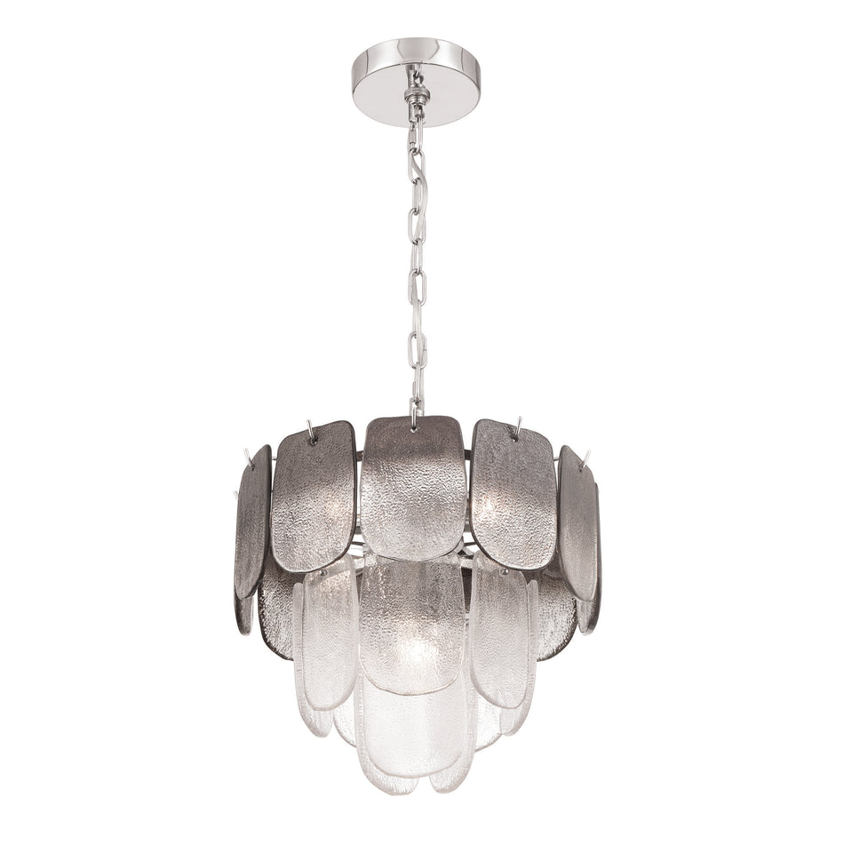Bianca 5 Light Pendant, Polished Nickel, Crystalline Smoke with Piastra Type Glassware