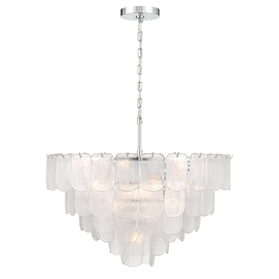 Bianca 19 Light Chandelier, Polished Nickel, Crystalline with Piastra Type Glassware