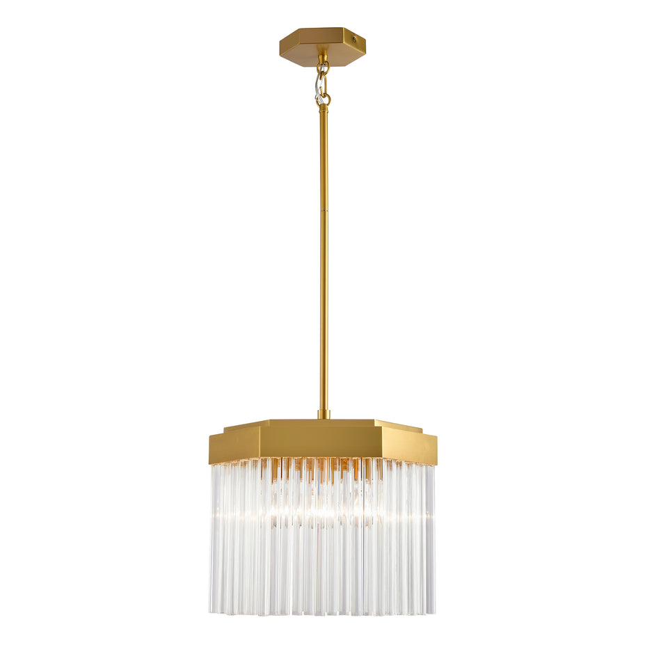 Emma 3 Light Pendant, Brushed Brass with Glass Rods