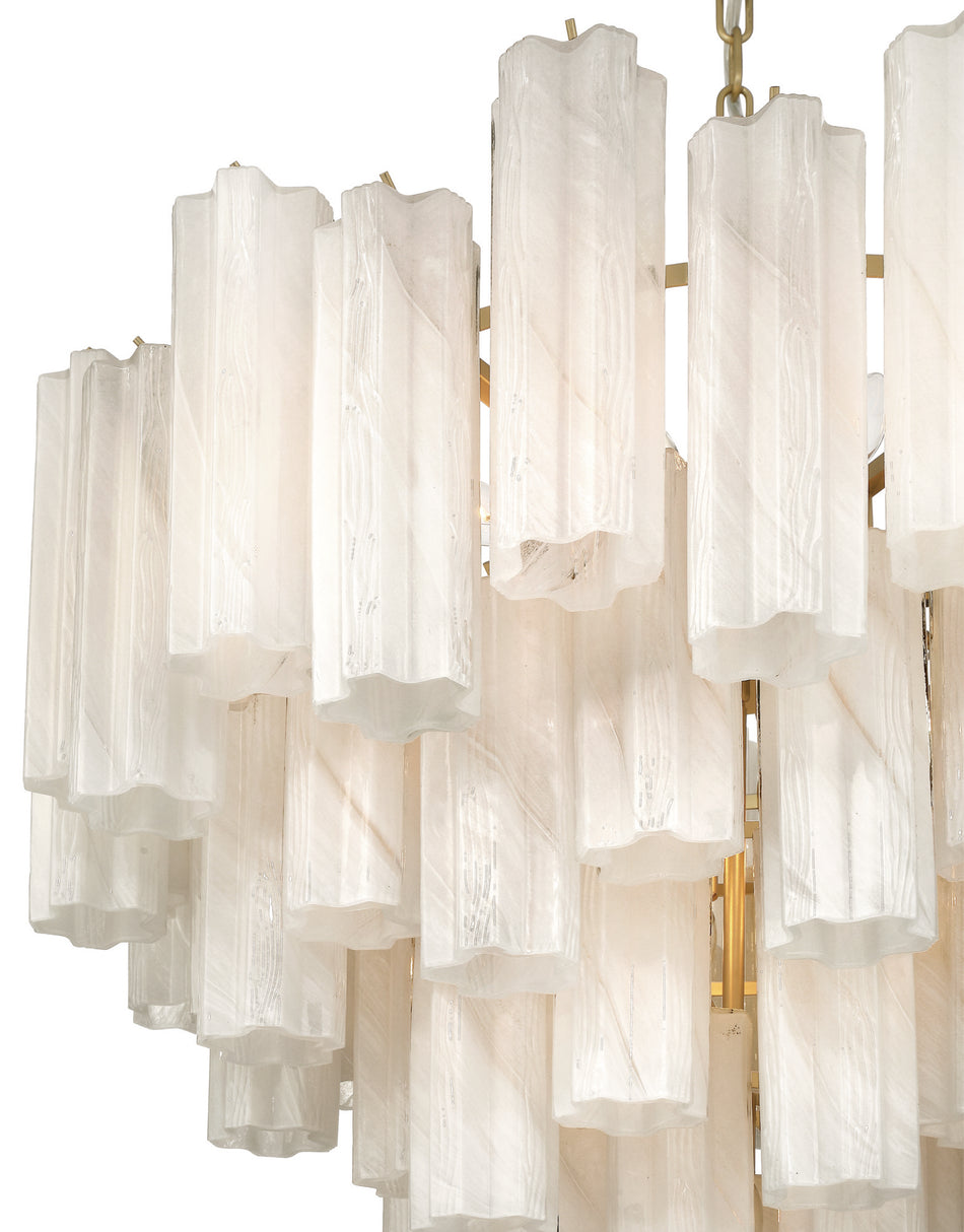 Sophia 16 Light Chandelier, Brass with Wispy WhiteTronchi Style Glassware