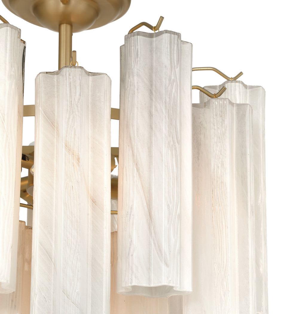 Sophia 5 Light Semi Flush Mount, Brass with Wispy White Tronchi Style Glassware