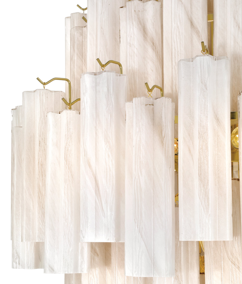 Sophia 29 Light Foyer, Brass with Wispy White Tronchi Style Glassware