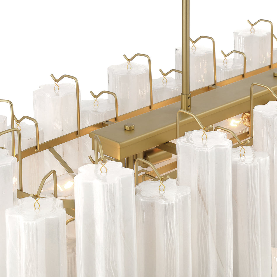 Sophia 16 Light Island, Brass with Wispy White Tronchi Style Glassware