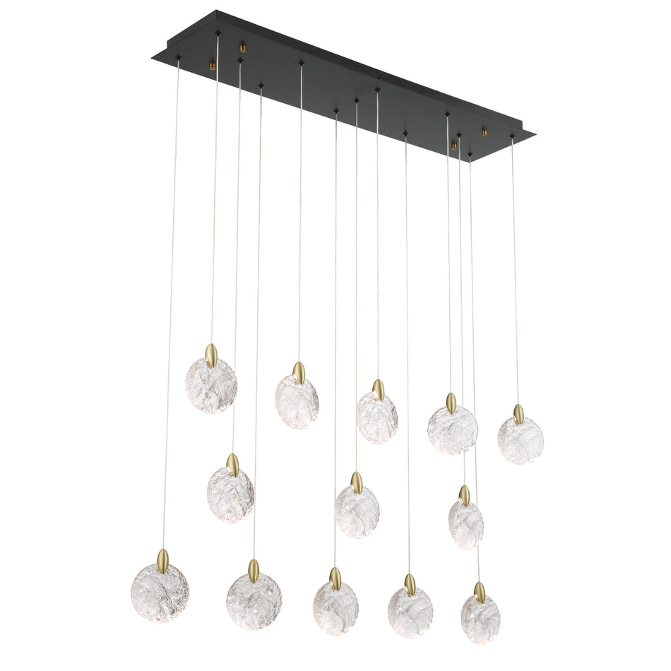 Snowflake 13 Light Integrated LED Island Light, Satin Brass
