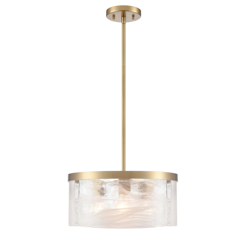 Skye 3 Light Pendant 15", Brass with Wispy White Murano Style Glass