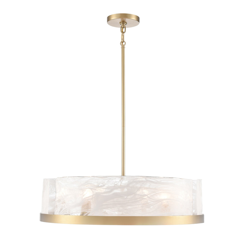 Skye 6 Light Chandelier, Brass with Wispy White Murano Style Glass