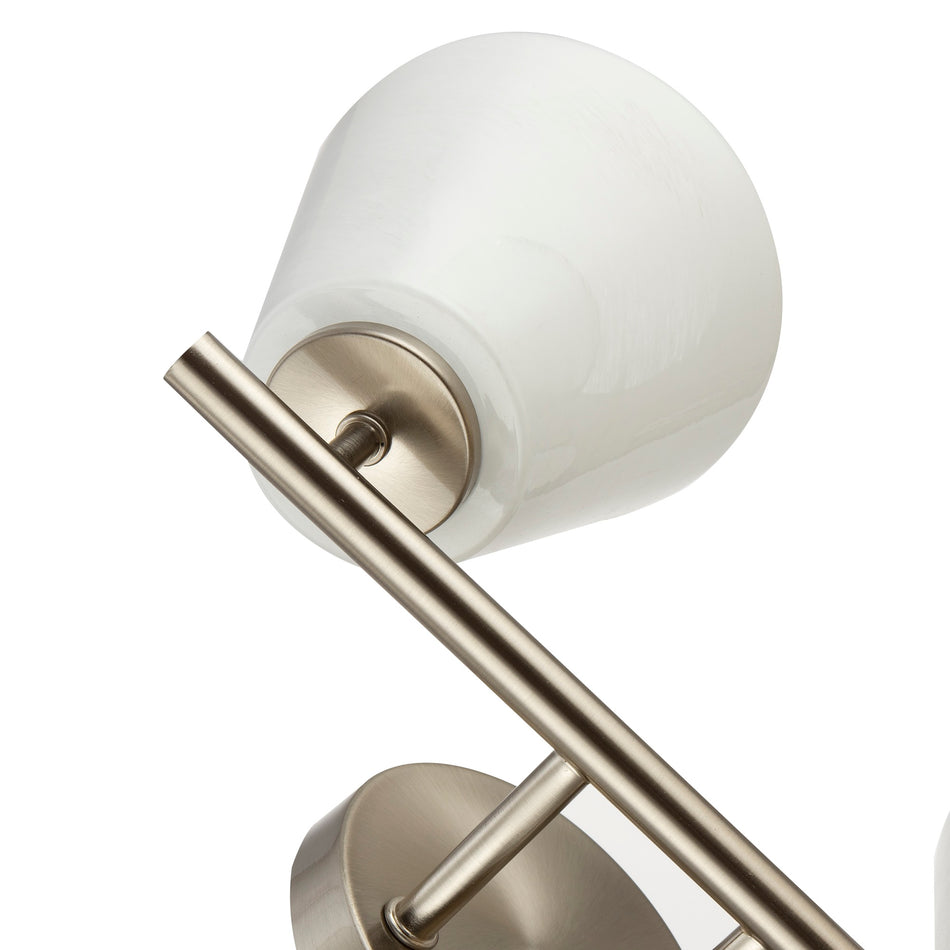 Brooke 2 Light Bathroom Vanity, Brushed Nickel with Wispy White Glassware