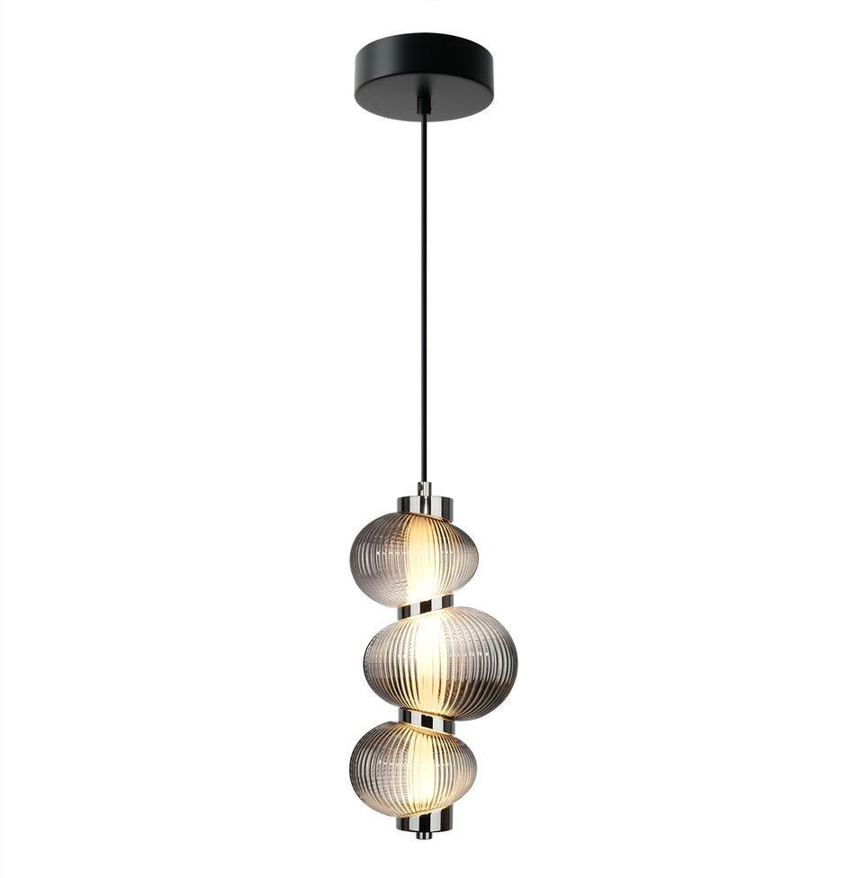 Ariel Integrated LED Pendant 13.5", Chrome with Ribbed Smoke Ombre Glassware