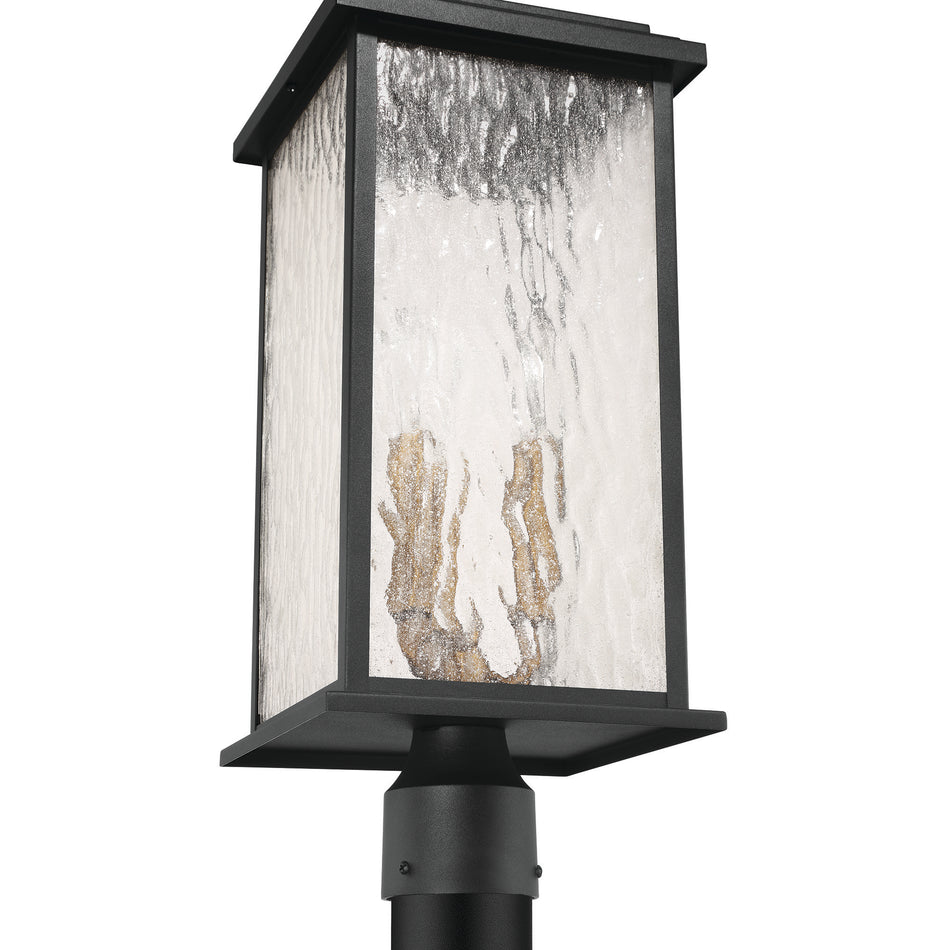 Estate 3 Light Outdoor Post Light, Black, Brass with Rain Glassware