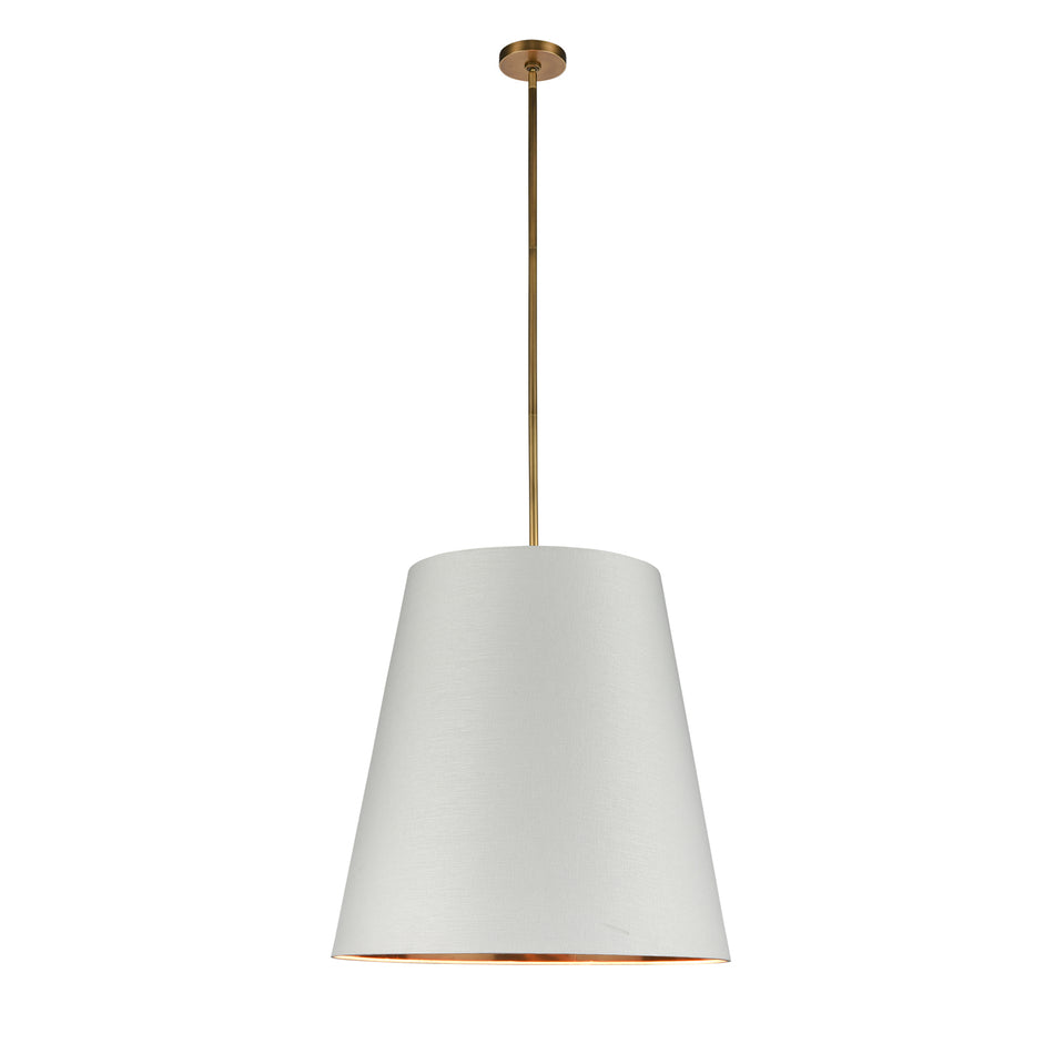 Calor 25-in Vintage Brass/White Linen With Gold Parchment 3 Lights Pendant