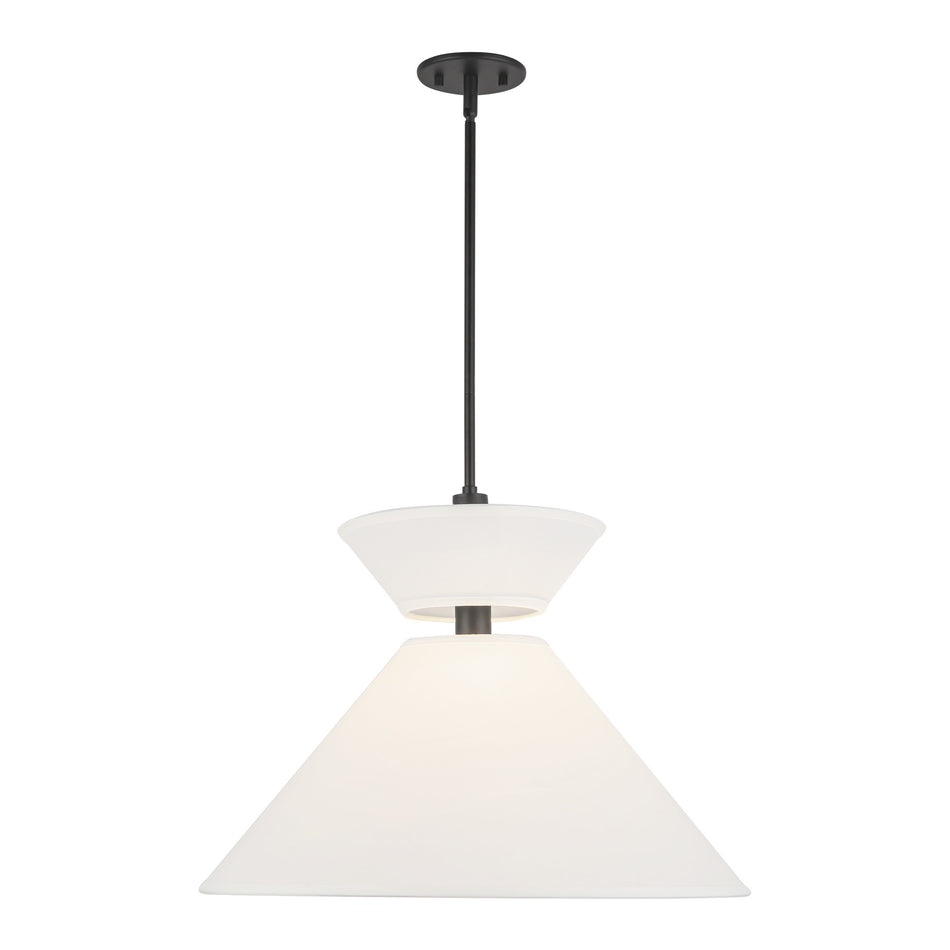 Chapelle 22-in Matte Black/White Linen 1 Light Pendant