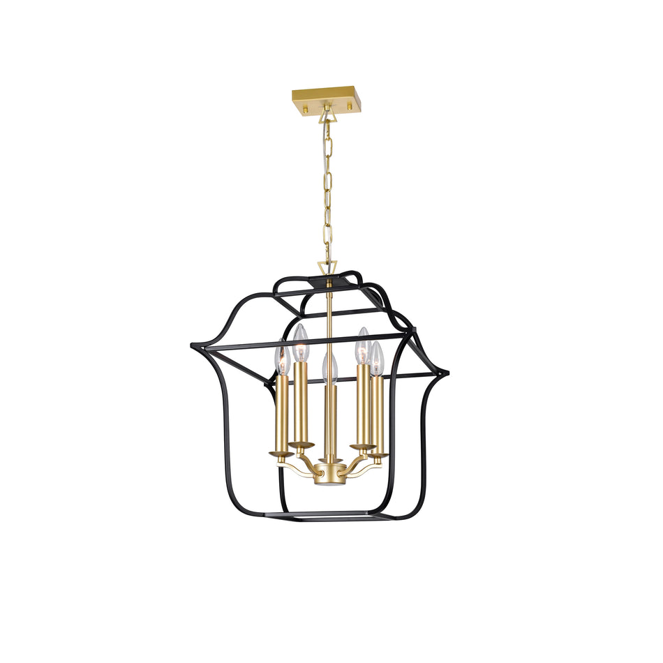 Tudor 5 Light 16in Satin Gold & Black Chandelier