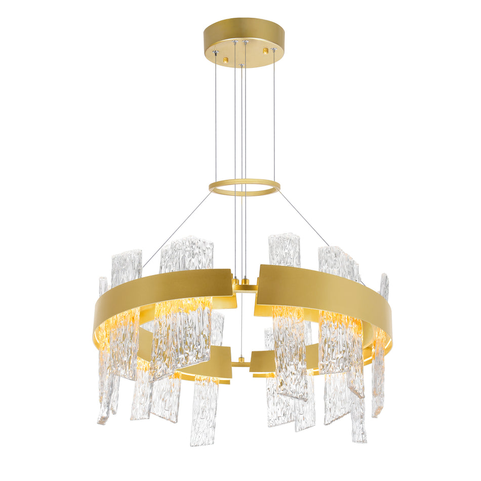 Guadiana Integrated LED 24in Satin Gold Chandelier with Handcrafted Glass
