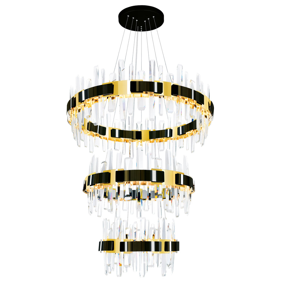 Aya 3-Tier Integrated LED 32in Pearl Black Chandelier