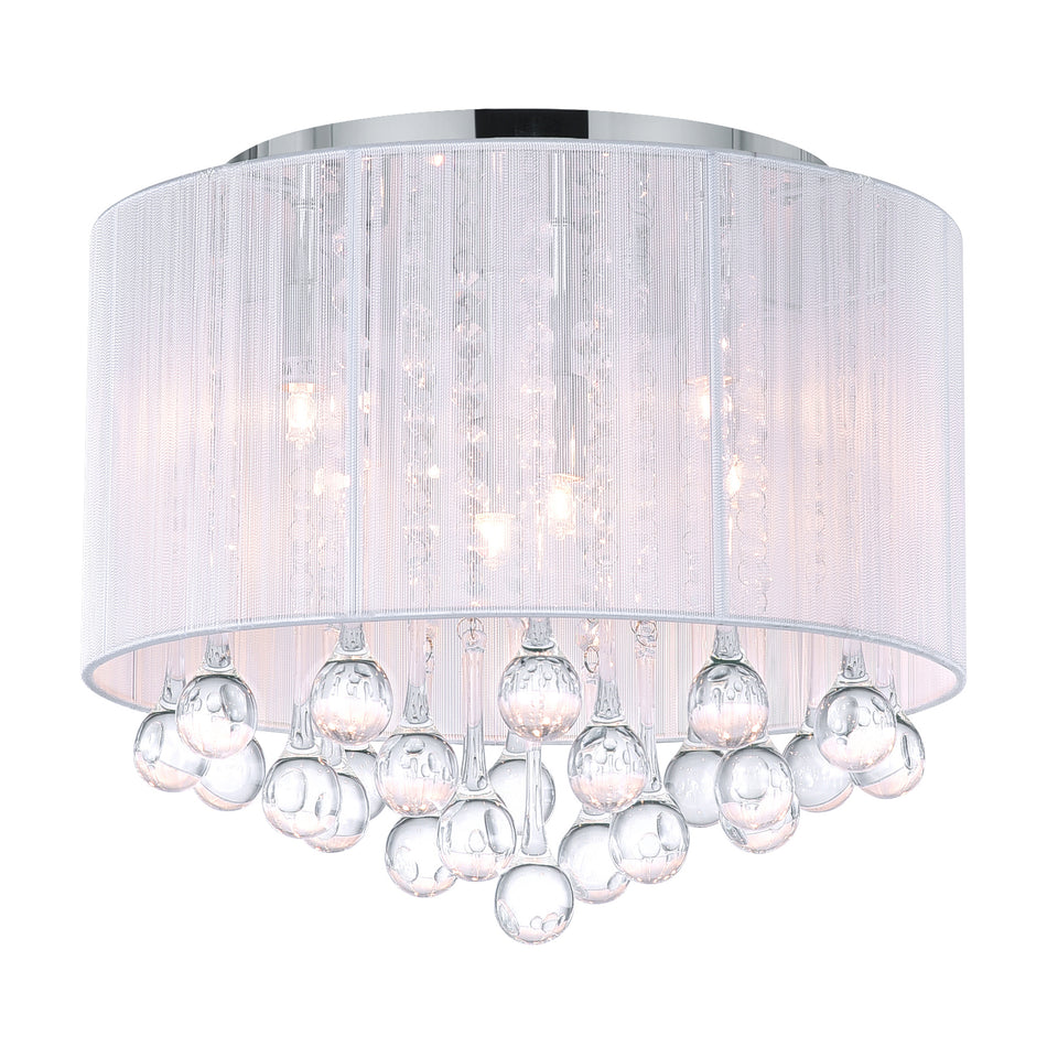 Water Drop 6 Light Chrome Flush Mount With White Shade