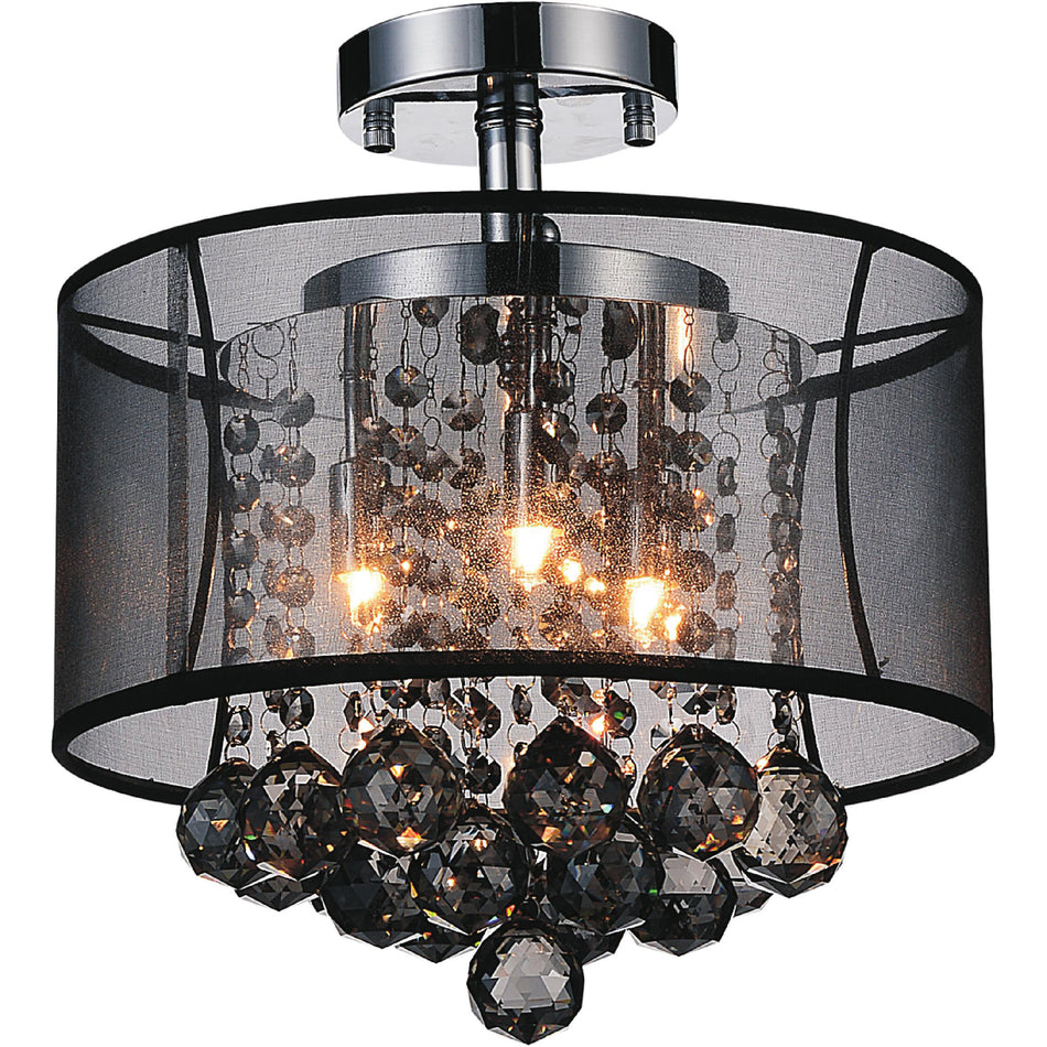 Radiant 3 Light 12in Chrome Drum Shade Flush Mount with Black Shade