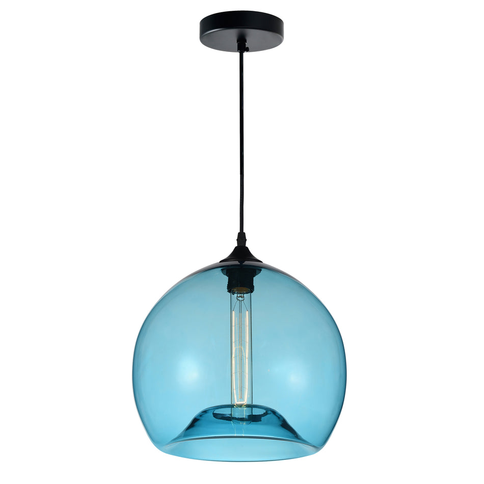 Glass 1 Light 12in Blue Down Mini Pendant