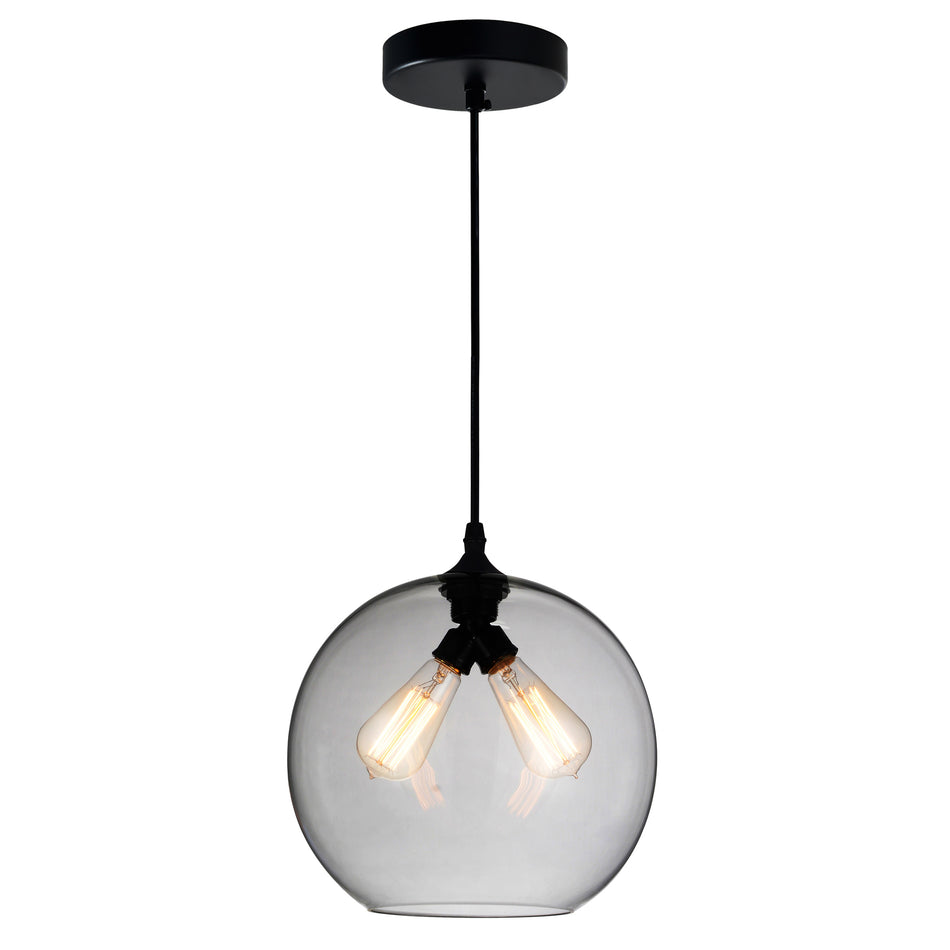Glass 2 Light 12in Smoke Down Mini Pendant