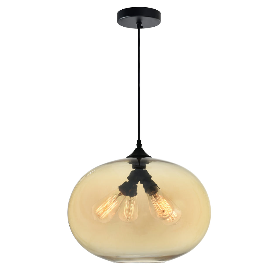Glass 4 Light 16in Amber Down Pendant