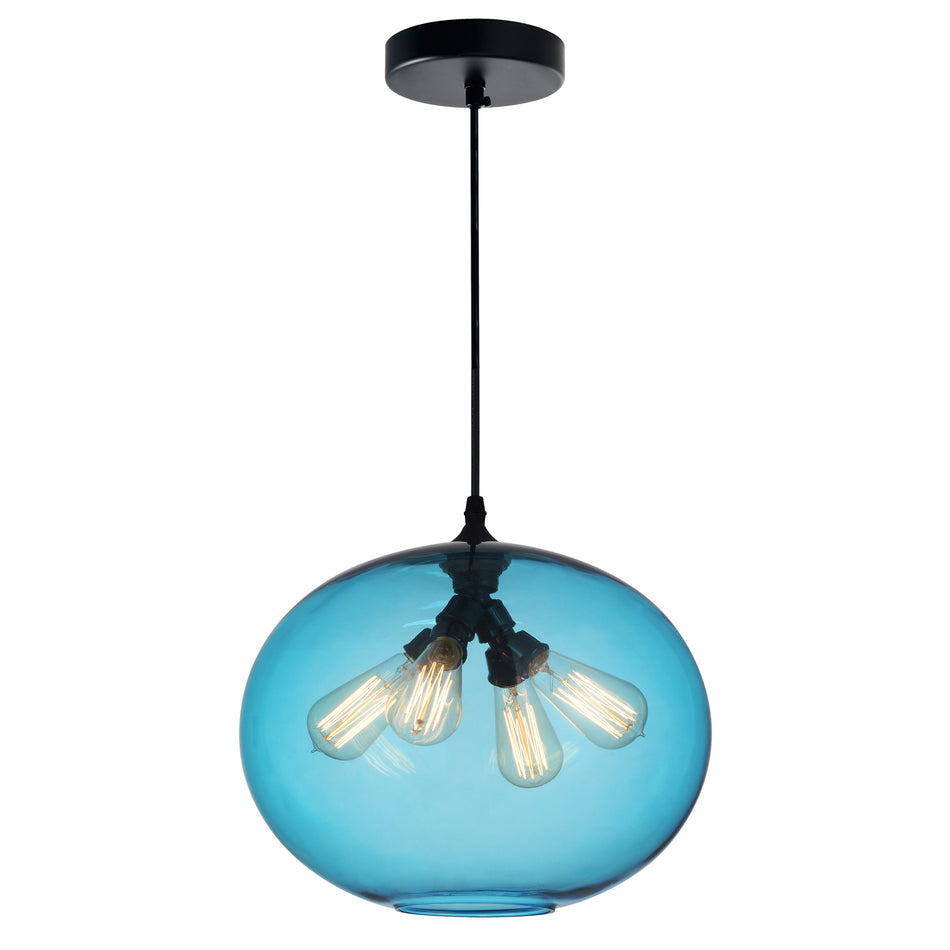 Glass 4 Light 16in Blue Down Pendant
