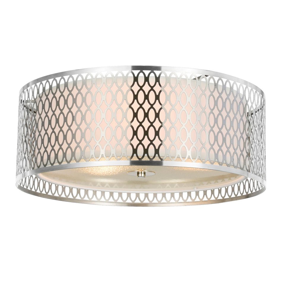 Mikayla 3 Light 17in Satin Nickel Drum Shade Flush Mount