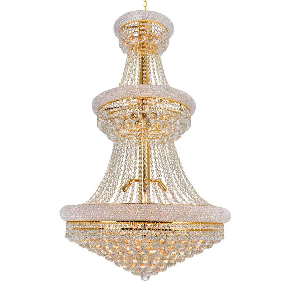 Empire 32 Light 30in Gold Down Chandelier with Crystals