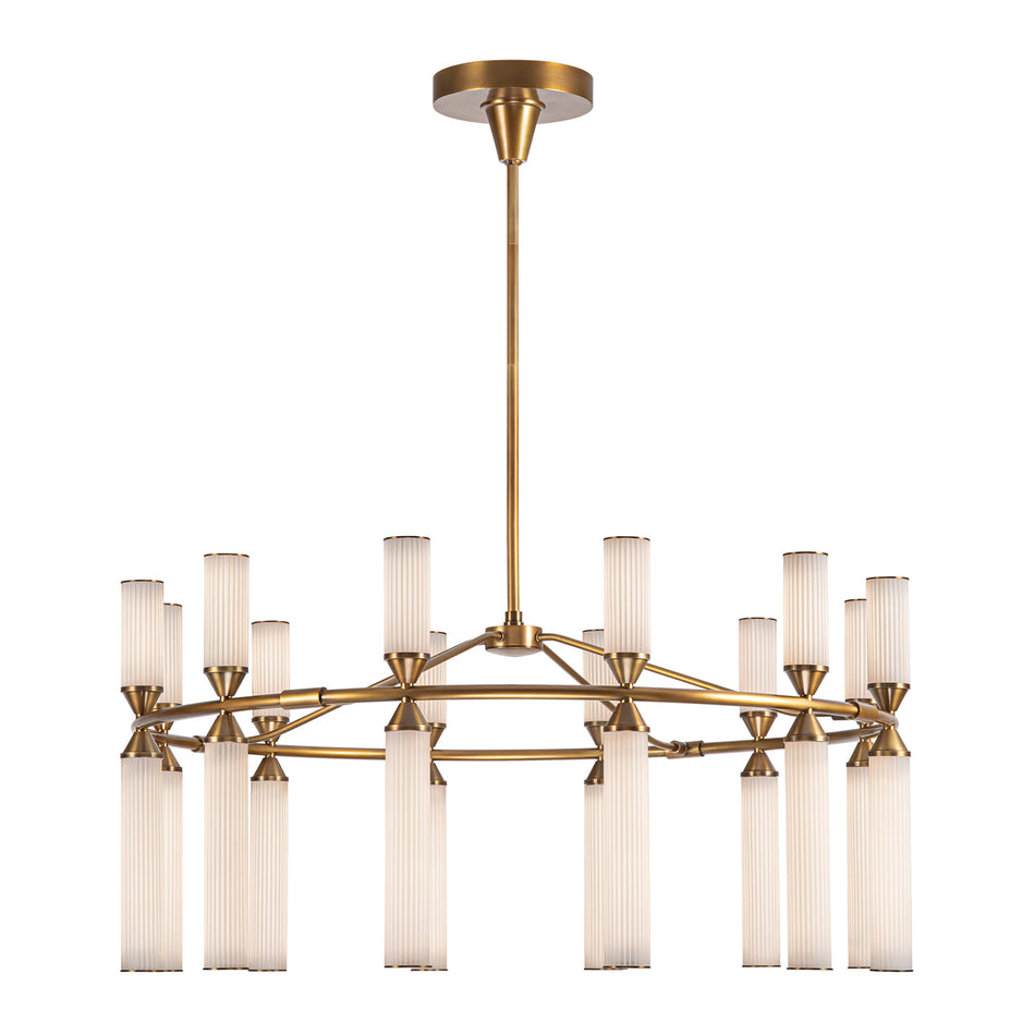 Edwin 38-in Vintage Brass/Frosted Ribbed Glass LED Chandeliers