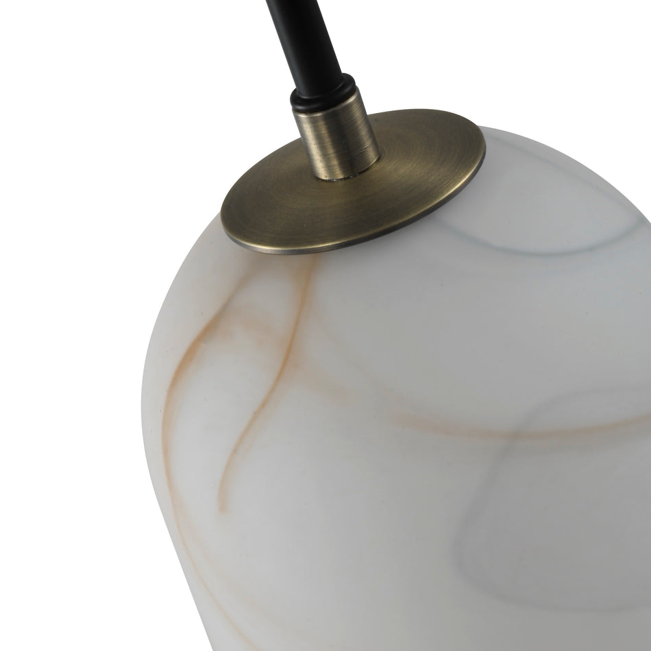 Crema 1 Light Pendant, Black, Brushed Brass with Alabaster style glass