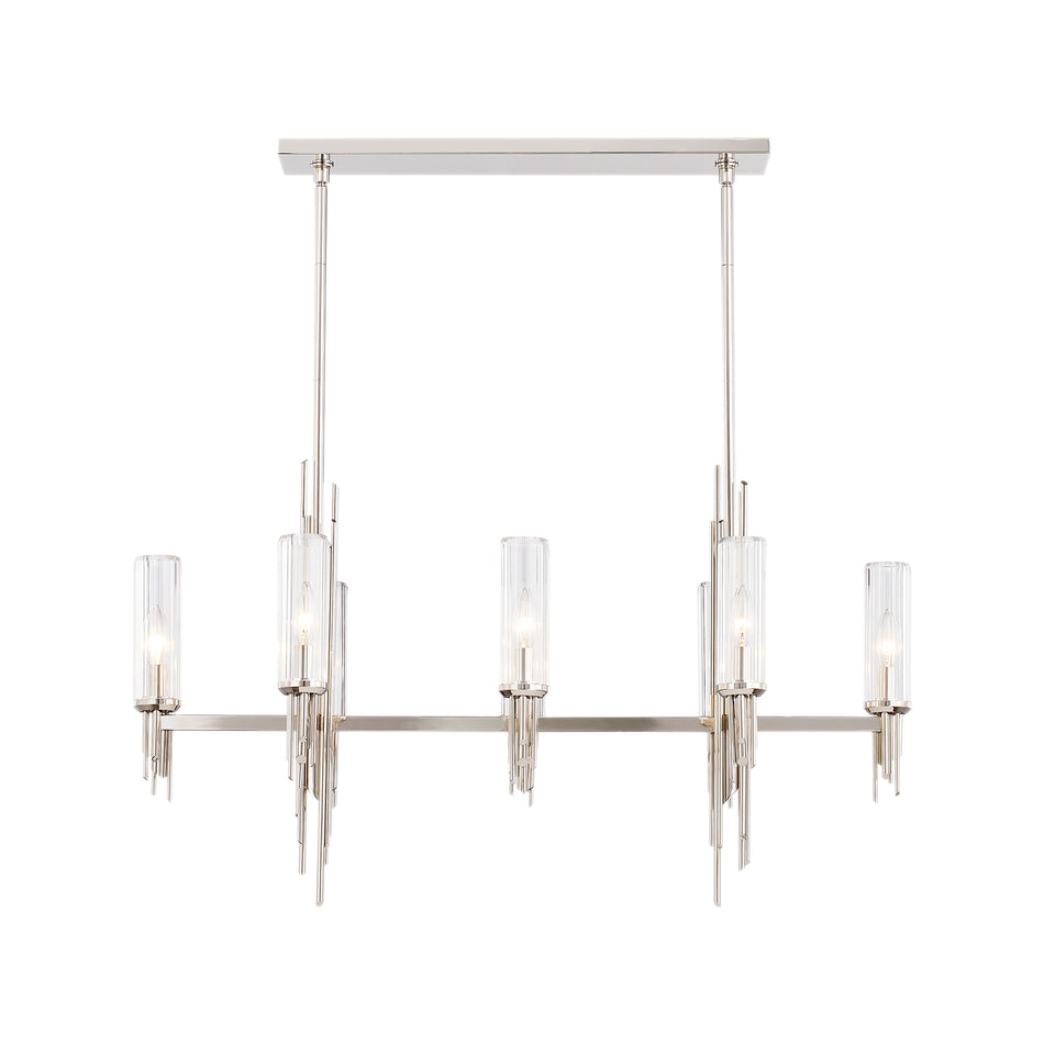 Torres 38-in Polished Nickel/Ribbed Glass 8 Lights Linear Pendant