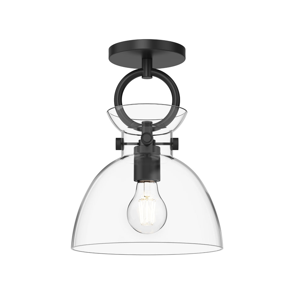 Waldo 9-in Matte Black/Clear Glass 1 Light Semi Flush Mount