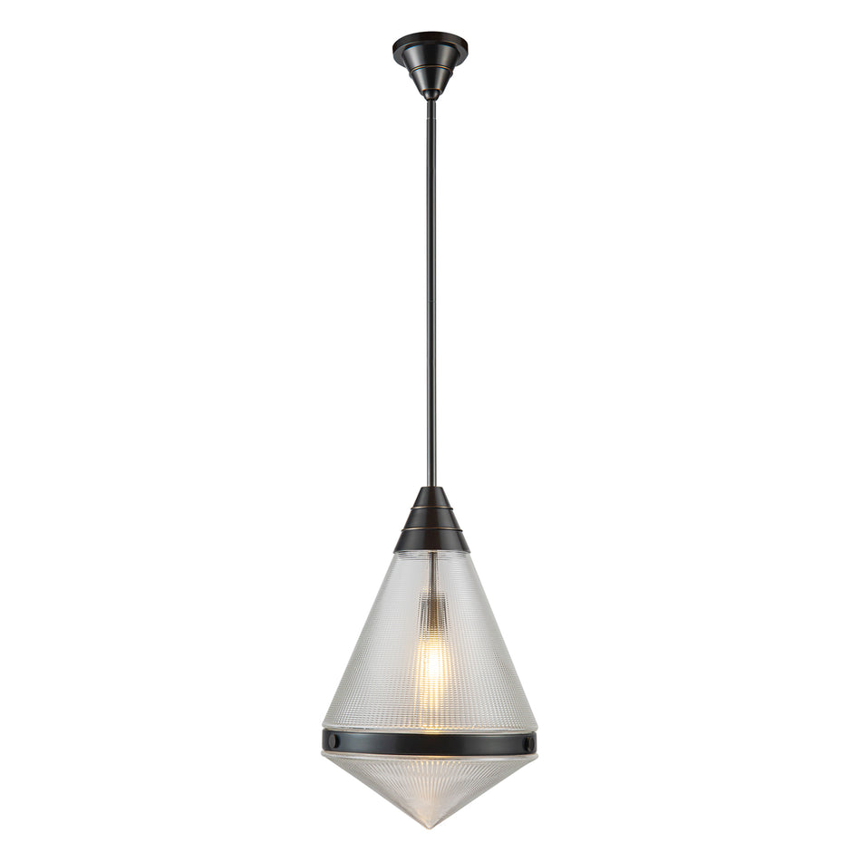 Willard 22-in Urban Bronze/Prismatic Glass 1 Light Pendant