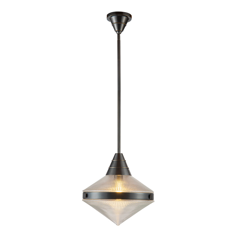 Willard 14-in Urban Bronze/Prismatic Glass 1 Light Pendant